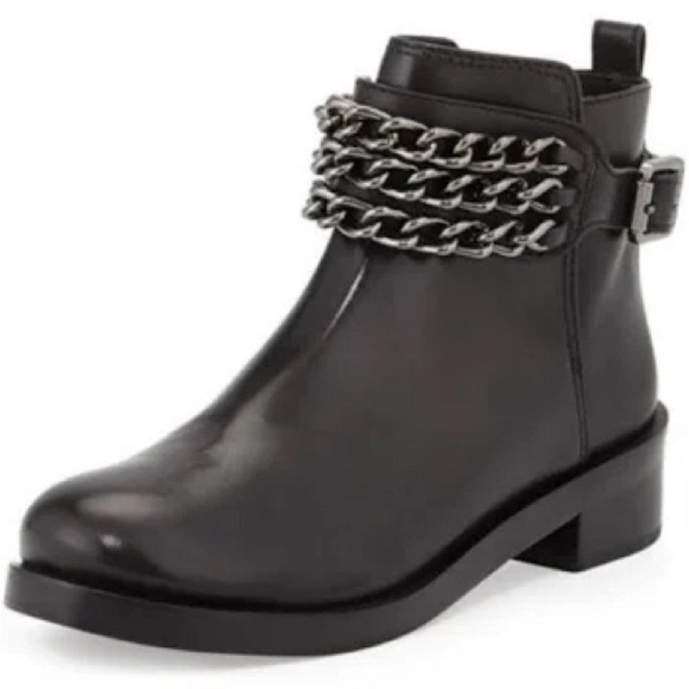NEW Tory Burch BLOOMFIELD Gunmetal Chain Embellished Black Leather Bootie
